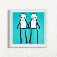 STIK, Holding Hands (Teal), 2020 with white frame prints for sale from Smolensky Gallery