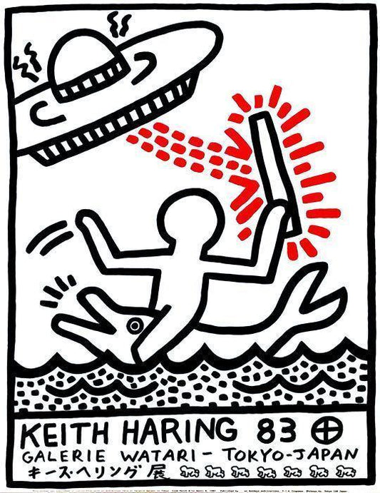 Keith Haring Galerie Watari 1983 limited edition offset lithograph featuring vibrant red and black design, ideal for art collectors