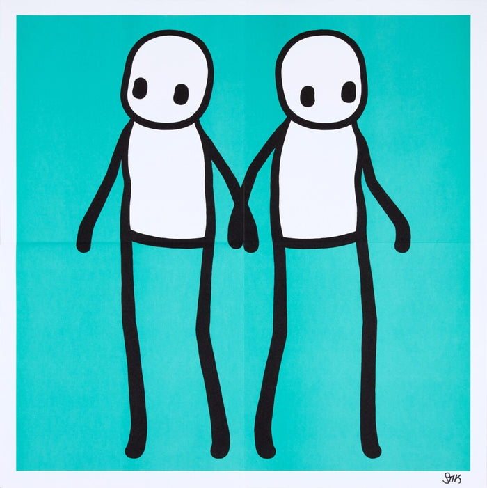 STIK, Holding Hands Signed (Teal), 2020, signed prints for sale from Smolensky Gallery 